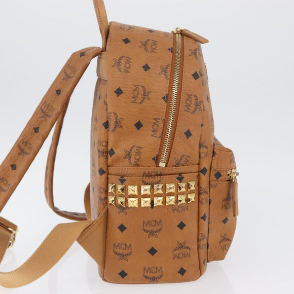 MCM Vicetos Logogram Backpack PVC Leather Brown Gold Auth BA11051