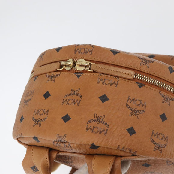 MCM Vicetos Logogram Backpack PVC Leather Brown Gold Auth BA11051