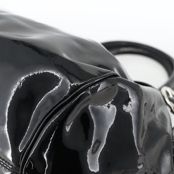 Salvatore Ferragamo Gancini Hand Bag Patent leather Black Silver Auth BA11053