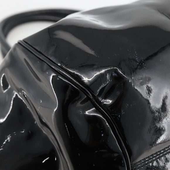 Salvatore Ferragamo Gancini Hand Bag Patent leather Black Silver Auth BA11053