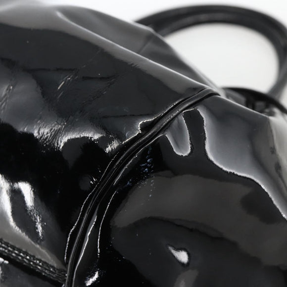 Salvatore Ferragamo Gancini Hand Bag Patent leather Black Silver Auth BA11053