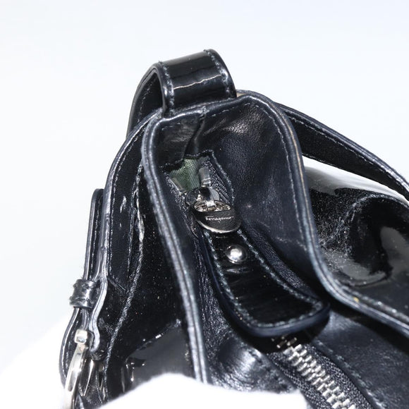 Salvatore Ferragamo Gancini Hand Bag Patent leather Black Silver Auth BA11053