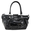 Salvatore Ferragamo Gancini Hand Bag Patent leather Black Silver Auth BA11053-2