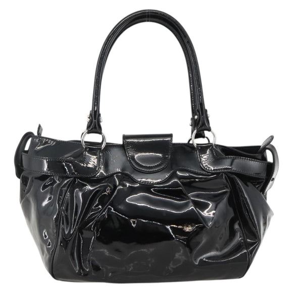 Salvatore Ferragamo Gancini Hand Bag Patent leather Black Silver Auth BA11053
