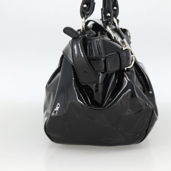 Salvatore Ferragamo Gancini Hand Bag Patent leather Black Silver Auth BA11053