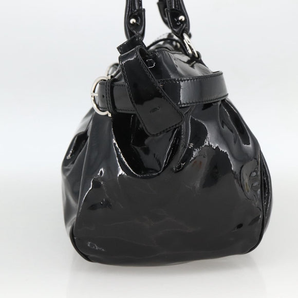Salvatore Ferragamo Gancini Hand Bag Patent leather Black Silver Auth BA11053
