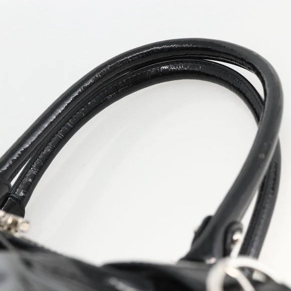 Salvatore Ferragamo Gancini Hand Bag Patent leather Black Silver Auth BA11053