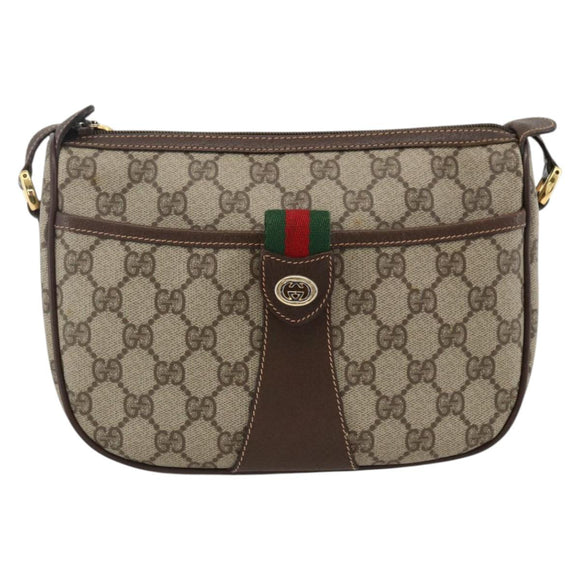 GUCCI GG Supreme Web Sherry Line Bag PVC Beige Gold 89 02 032 Auth BA11056