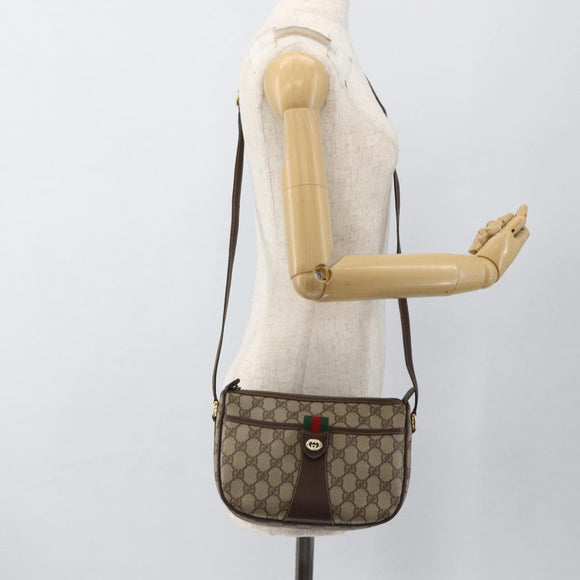 GUCCI GG Supreme Web Sherry Line Bag PVC Beige Gold 89 02 032 Auth BA11056