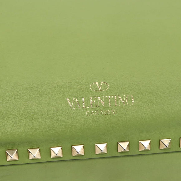 VALENTINO Rock Studs Tote Bag Leather Gold Light green Auth BA11057