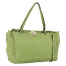 VALENTINO Rock Studs Tote Bag Leather Gold Light green Auth BA11057-1