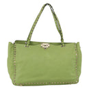 VALENTINO Rock Studs Tote Bag Leather Gold Light green Auth BA11057-13