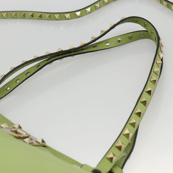 VALENTINO Rock Studs Tote Bag Leather Gold Light green Auth BA11057