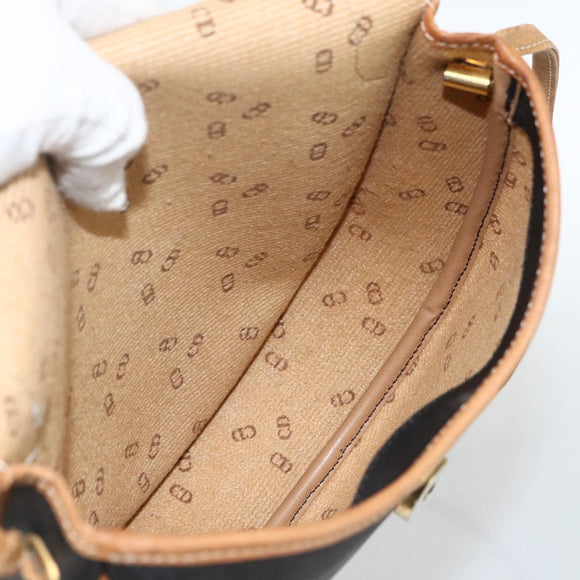 Christian Dior Shoulder Bag PVC Leather Black Gold Auth BA11060