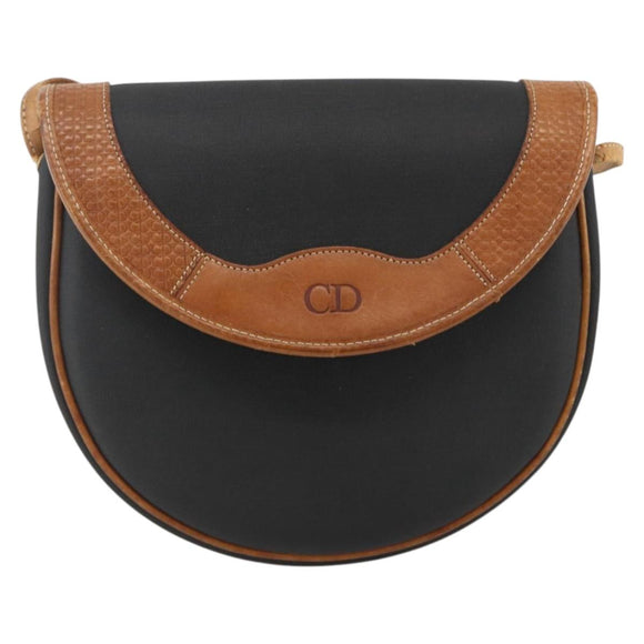 Christian Dior Shoulder Bag PVC Leather Black Gold Auth BA11060