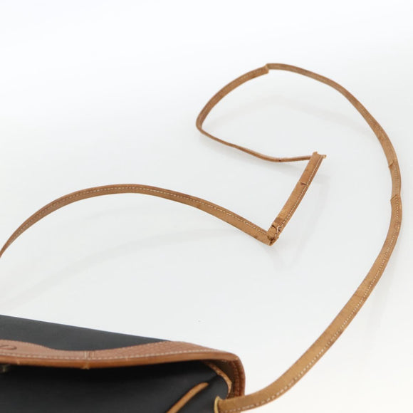 Christian Dior Shoulder Bag PVC Leather Black Gold Auth BA11060