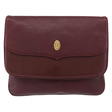 CARTIER Shoulder Bag Leather Bordeaux Gold Auth BA11062 - 0