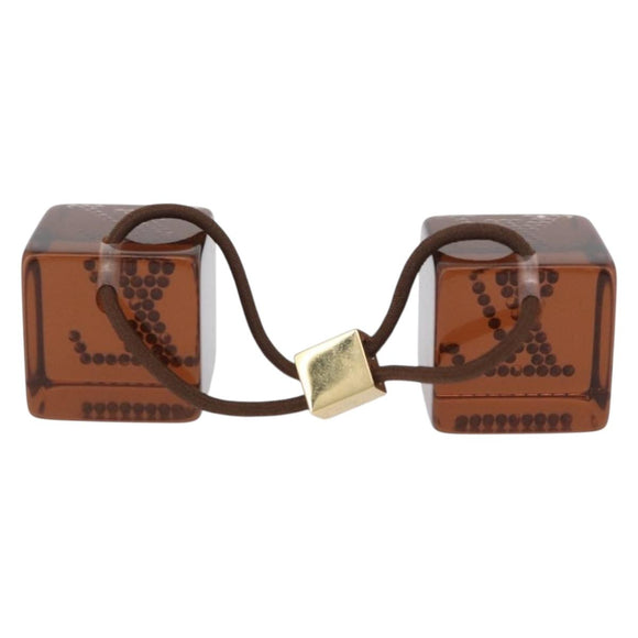 LOUIS VUITTON Hair Cube Hair Clip plastic Brown LV Auth BA11080