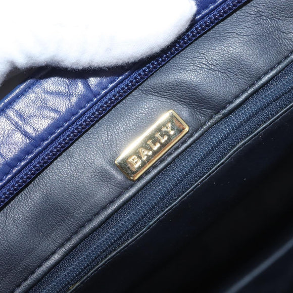 BALLY Quilted Chain Shoulder Bag Leather Blue Gold Auth BA11081