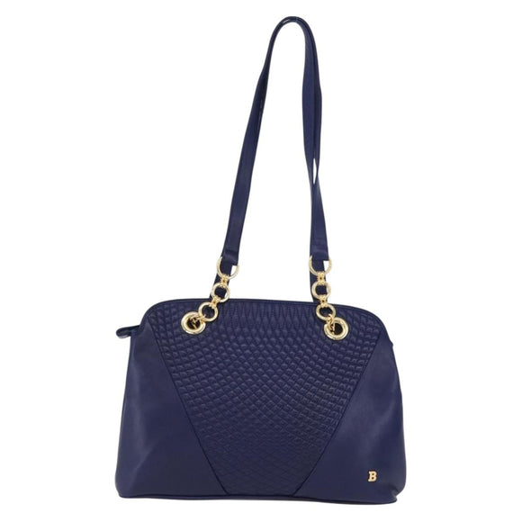 BALLY Quilted Chain Shoulder Bag Leather Blue Gold Auth BA11081