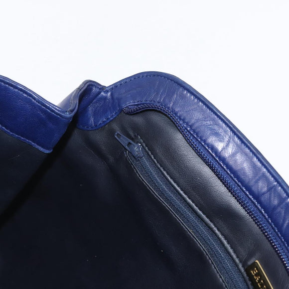 BALLY Quilted Chain Shoulder Bag Leather Blue Gold Auth BA11081