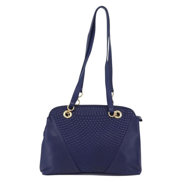 BALLY Quilted Chain Shoulder Bag Leather Blue Gold Auth BA11081