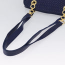 BALLY Quilted Chain Shoulder Bag Leather Blue Gold Auth BA11081-7