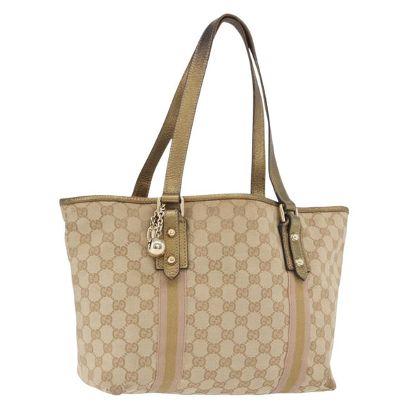 GUCCI GG Canvas Tote Bag Beige Gold 137396 Auth BA11082