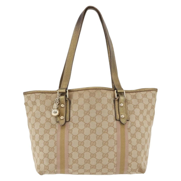 GUCCI GG Canvas Tote Bag Beige Gold 137396 Auth BA11082