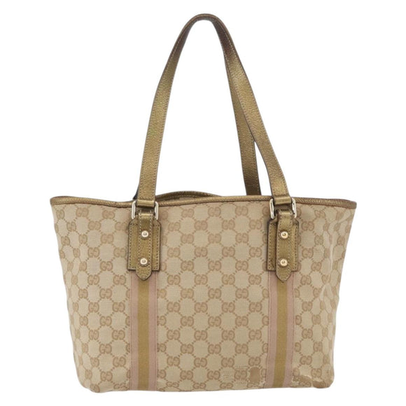 GUCCI GG Canvas Tote Bag Beige Gold 137396 Auth BA11082