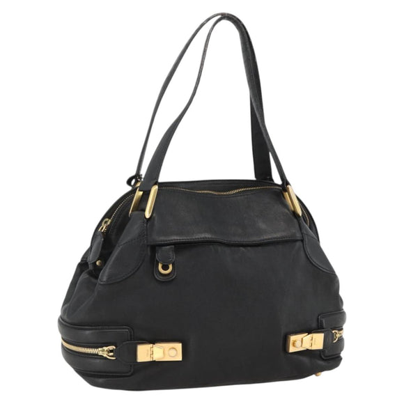 Chloe Hand Bag Leather Black Gold Auth BA11087