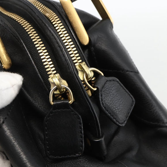 Chloe Hand Bag Leather Black Gold Auth BA11087