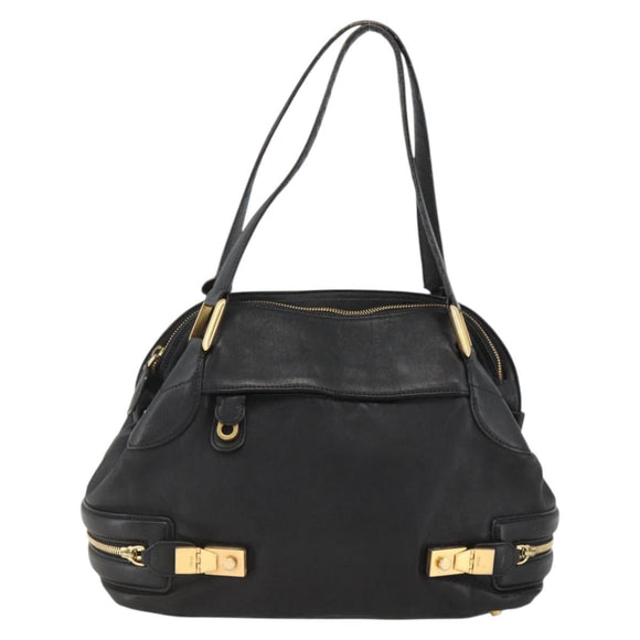 Chloe Hand Bag Leather Black Gold Auth BA11087