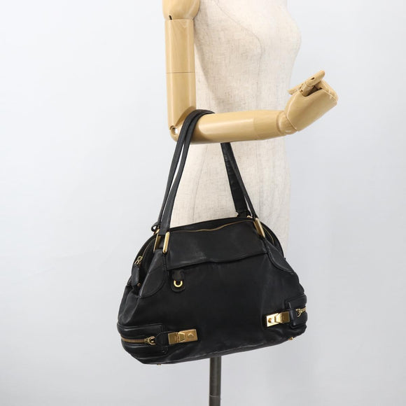 Chloe Hand Bag Leather Black Gold Auth BA11087