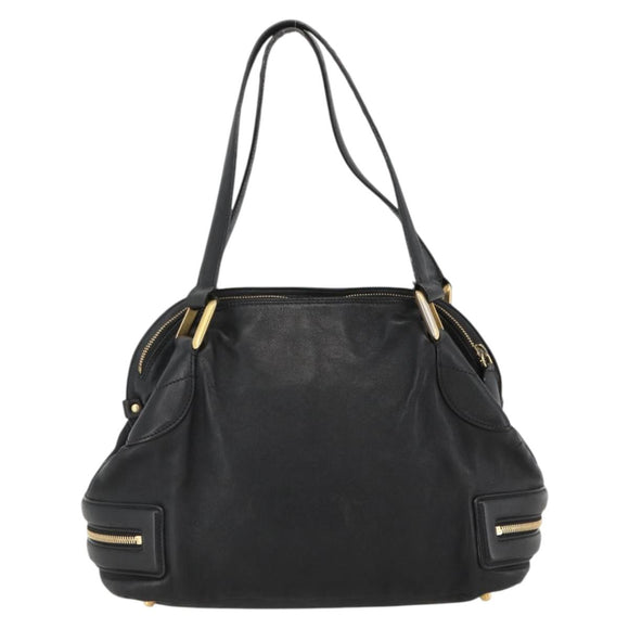 Chloe Hand Bag Leather Black Gold Auth BA11087