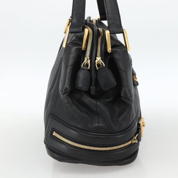 Chloe Hand Bag Leather Black Gold Auth BA11087