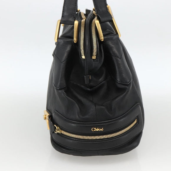 Chloe Hand Bag Leather Black Gold Auth BA11087