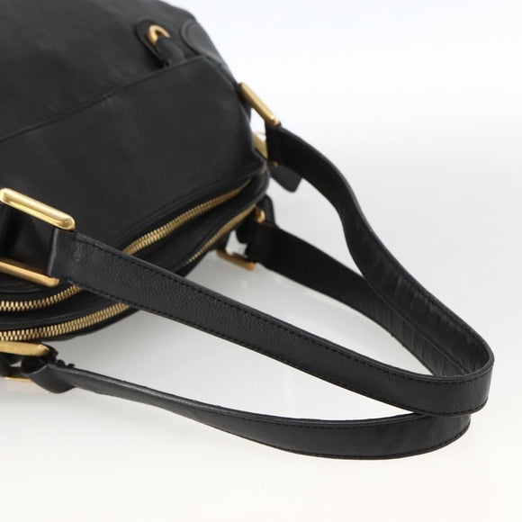 Chloe Hand Bag Leather Black Gold Auth BA11087
