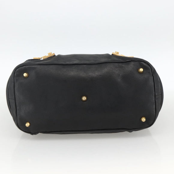 Chloe Hand Bag Leather Black Gold Auth BA11087