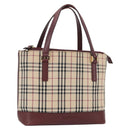 BURBERRY Nova Check Hand Bag Canvas Beige Red gold Auth BA11091-1