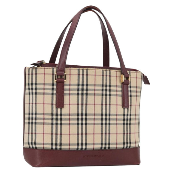 BURBERRY Nova Check Hand Bag Canvas Beige Red gold Auth BA11091