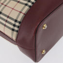 BURBERRY Nova Check Hand Bag Canvas Beige Red gold Auth BA11091-9