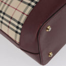 BURBERRY Nova Check Hand Bag Canvas Beige Red gold Auth BA11091-15