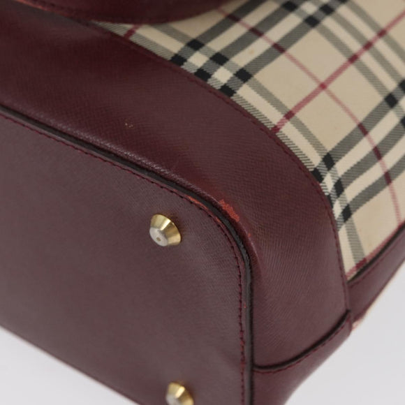 BURBERRY Nova Check Hand Bag Canvas Beige Red gold Auth BA11091