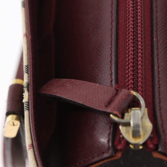 BURBERRY Nova Check Hand Bag Canvas Beige Red gold Auth BA11091