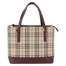 BURBERRY Nova Check Hand Bag Canvas Beige Red gold Auth BA11091-13