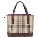 BURBERRY Nova Check Hand Bag Canvas Beige Red gold Auth BA11091-2