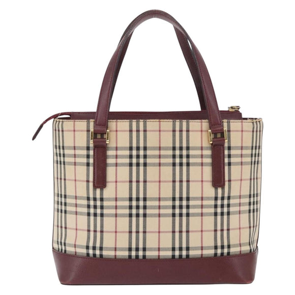 BURBERRY Nova Check Hand Bag Canvas Beige Red gold Auth BA11091