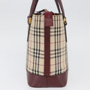 BURBERRY Nova Check Hand Bag Canvas Beige Red gold Auth BA11091-3