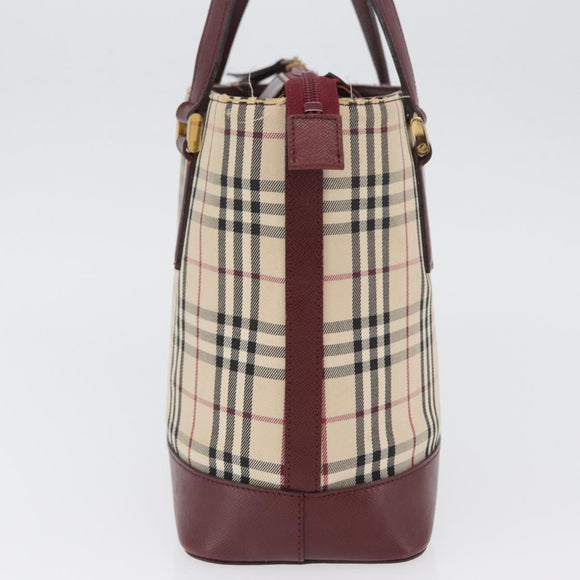BURBERRY Nova Check Hand Bag Canvas Beige Red gold Auth BA11091